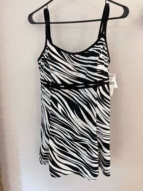 Kohl's Black and White Zebra-Striped swim with skirt